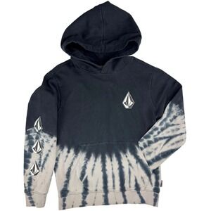 Volcom Kids Sz 8 Tie‎ Dye Hoodie Black Gray Logo Pullover Hooded Sweatshirt